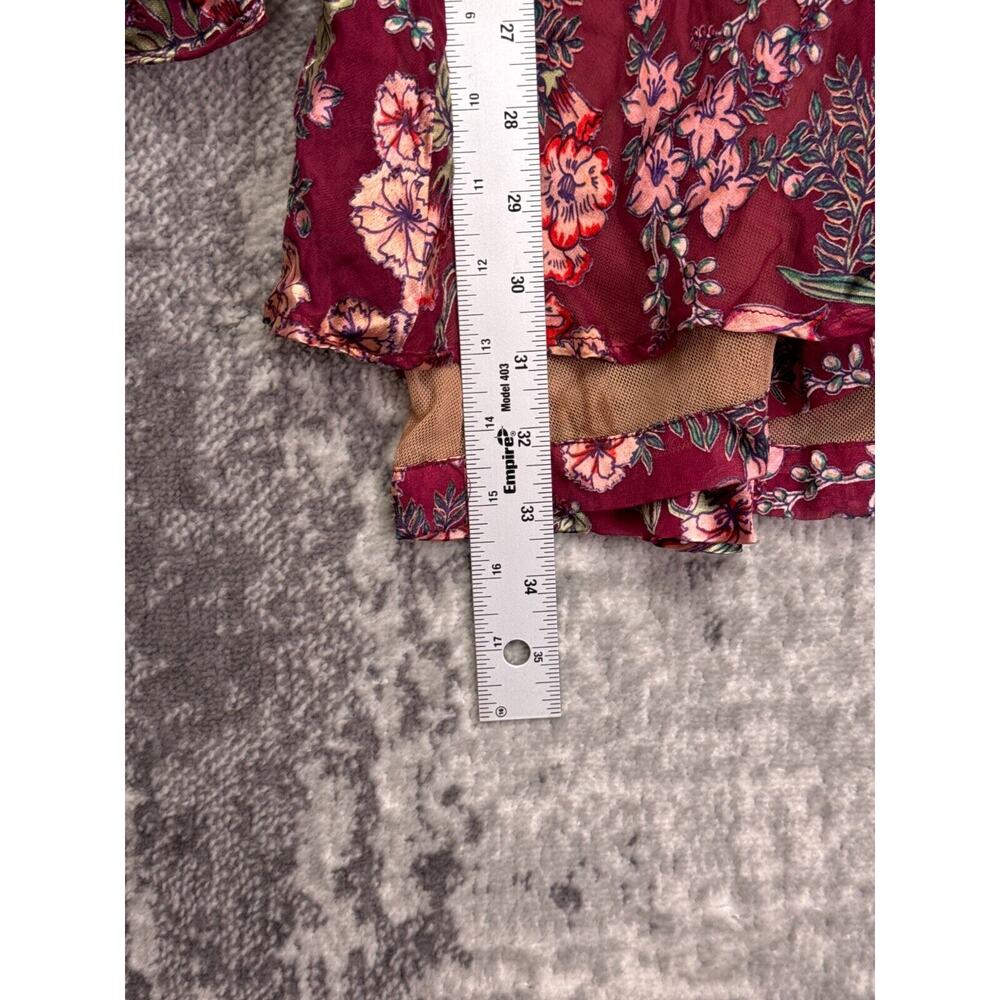 For Love & Lemons Dress Medium Womens Floral Mesh Tiered Mini Long Sleeve - Picture 6 of 8